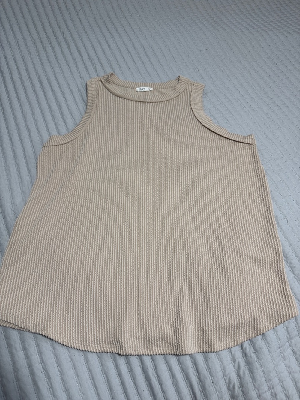 Ribbed Crewneck Tank Top - Beige